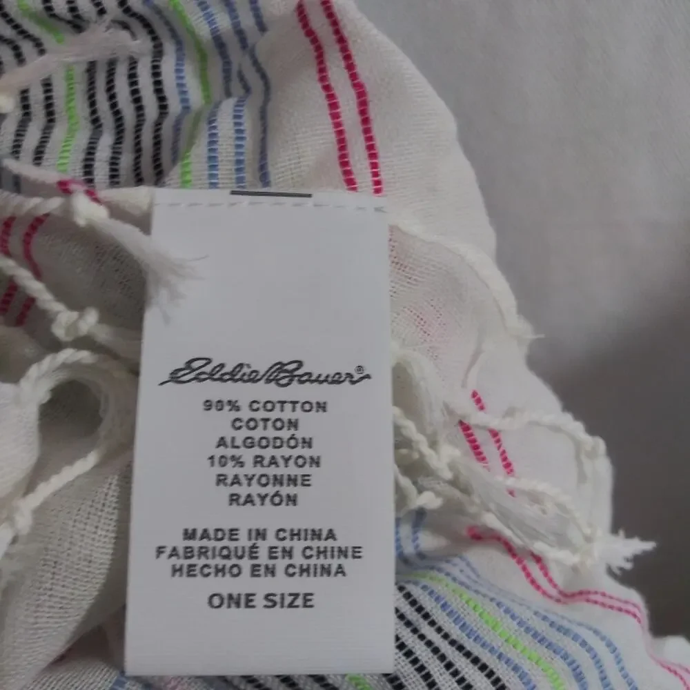 Eddie Bauer White Scarf with Striped Fringe Cotton Spring Layer Size OS